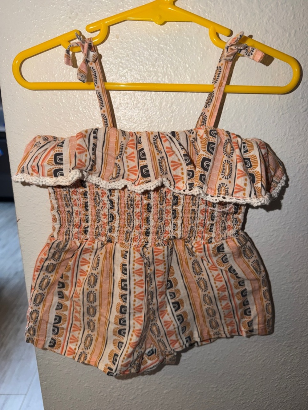 Savannah Peach and Navy Striped Smocked Romper
